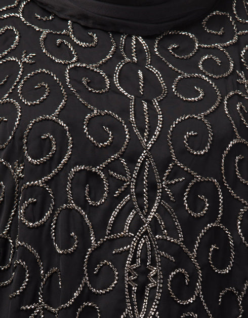 Trendy Black Shine Nida Golden Embroidery Abaya Front View